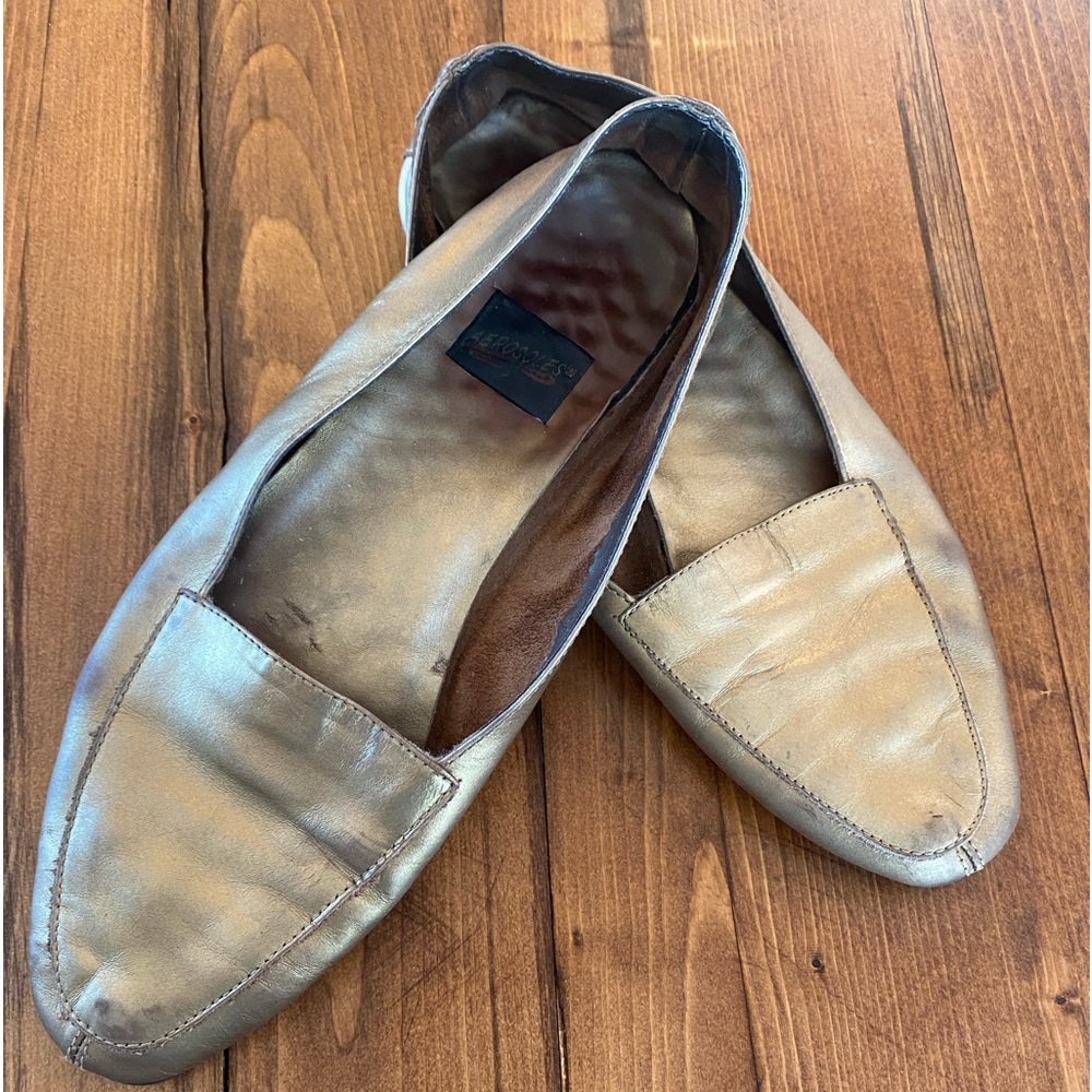 Areosoles GOLD shoes Women's 9 flats slip on slide in loafer pre owned condition